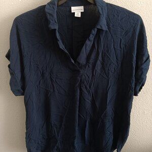 Liz Claiborne Womens V Neck Short Sleeve Blouse, Navy Sz XXL